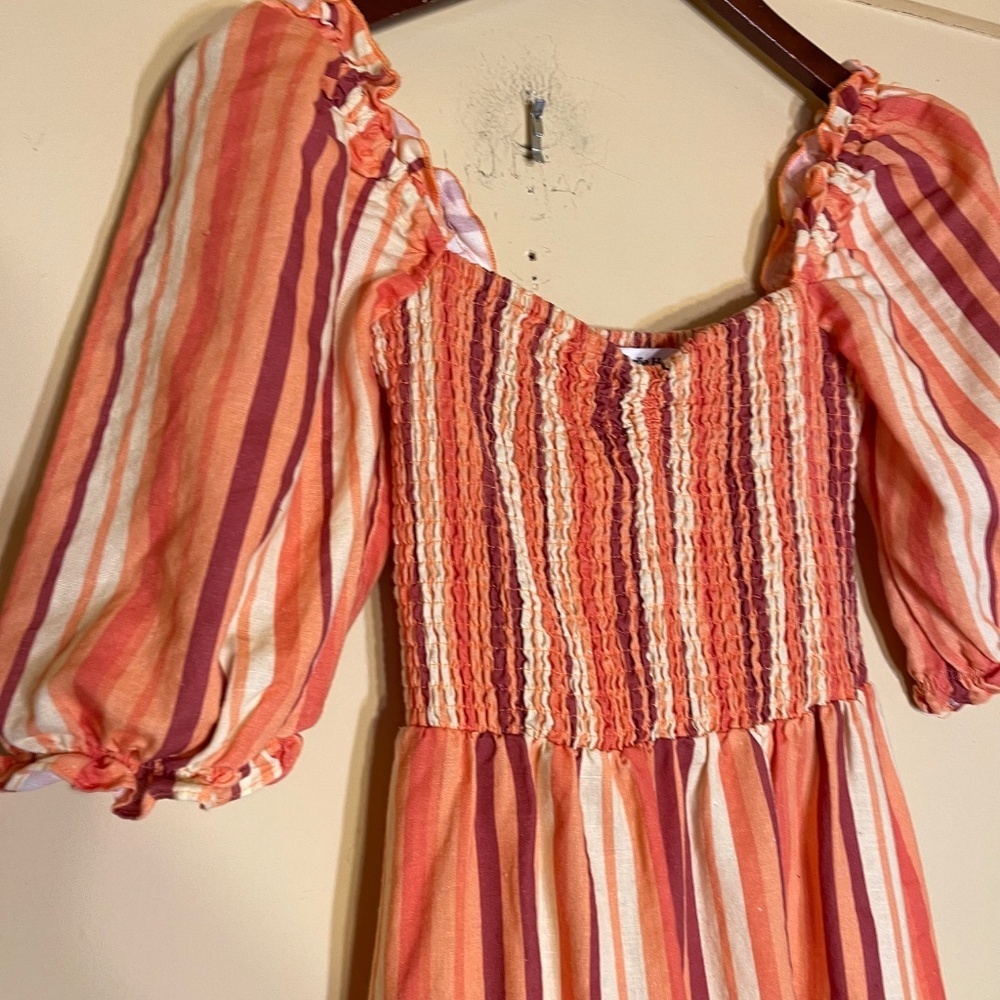 Charlie Holiday Striped Orange and Cream Dress - Picture 7 of 8